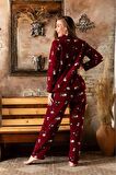 Sude Kadın Gömlek Önden Düğmeli Polar Desenli Pijama Takımı P200/173 - 1 Adet
