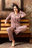 Sude Kadın Kışlık Gömlek Yaka Kadife Çizgili Pijama Takımı P200/840 - 1 Adet