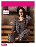 Sude Kadın Kışlık Gömlek Yaka Kadife Çizgili Pijama Takımı P200/839 - 1 Adet