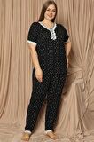 Pijamoni Kadın Viskon Büyük Beden Kısa Kol V Yaka İnce Pijama Takımı 7530/2 - 1 Adet