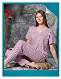 Sude Kadın Bambu Yakası Nakışlı V Yaka Kısa Kol Pijama Takımı P300/523 - 1 Adet