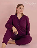 Pijamerry Kadın Büyük Beden Dantel Yaka Bambu Uzun Kol Pijama Takımı 5067 - 1 Adet