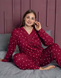 Pijamerry Kadın Büyük Beden Dantel Yaka Bambu Uzun Kol Pijama Takımı 5165 - 1 Adet
