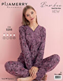 Pijamerry Kadın Dantel Yaka Bambu Uzun Kol Pijama Takımı 5205 - 1 Adet