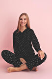 Pijamerry Kadın Dantel Yaka Bambu Uzun Kol Pijama Takımı 5211 - 1 Adet