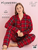 Pijamerry Kadın Büyük Beden Gömlek Yaka Süet Uzun Kol Pijama Takımı 5269- 1 Adet