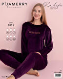 Pijamerry Kadın Kışlık Bisiklet Yaka Kadife Pijama Takımı 3015M - 1 Adet