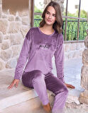 Pijamoni Kadın Kışlık Bisiklet Yaka Likralı Soft Kadife Pijama Takımı 4200/13 - 1 Adet