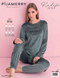 Pijamerry Kadın Kışlık Bisiklet Yaka Kadife Pijama Takımı 3036Y - 1 Adet