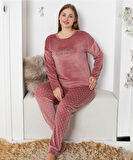 Pijamoni Kadın Kadife Büyük Beden Bisiklet Yaka Uzun Kol Pijama Takımı 4230/2- 1 Adet