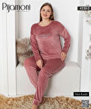 Pijamoni Kadın Kadife Büyük Beden Bisiklet Yaka Uzun Kol Pijama Takımı 4230/2- 1 Adet