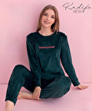 Pijamerry Kadın Kışlık Bisiklet Yaka Kadife Pijama Takımı 3026Y - 1 Adet