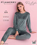 Pijamerry Kadın Kışlık Bisiklet Yaka Kadife Pijama Takımı 3035SY - 1 Adet