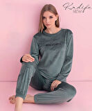 Pijamerry Kadın Kışlık Bisiklet Yaka Kadife Pijama Takımı 3036SY - 1 Adet