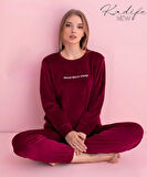 Pijamerry Kadın Kışlık Bisiklet Yaka Kadife Pijama Takımı 3044B - 1 Adet