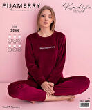 Pijamerry Kadın Kışlık Bisiklet Yaka Kadife Pijama Takımı 3044B - 1 Adet