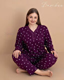 Pijamerry Kadın Büyük Beden Dantel Yaka Bambu Uzun Kol İnce Pijama Takımı 5542 - 1 Adet