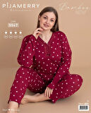 Pijamerry Kadın Büyük Beden Dantel Yaka Bambu Uzun Kol İnce Pijama Takımı 5547 - 1 Adet