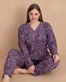 Pijamerry Kadın Büyük Beden Dantel Yaka Bambu Uzun Kol İnce Pijama Takımı 5548 - 1 Adet
