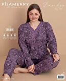 Pijamerry Kadın Büyük Beden Dantel Yaka Bambu Uzun Kol İnce Pijama Takımı 5548 - 1 Adet