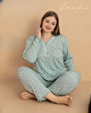 Pijamerry Kadın Büyük Beden Dantel Yaka Bambu Uzun Kol İnce Pijama Takımı 5670 - 1 Adet