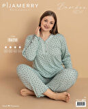 Pijamerry Kadın Büyük Beden Dantel Yaka Bambu Uzun Kol İnce Pijama Takımı 5670 - 1 Adet