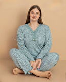 Pijamerry Kadın Büyük Beden Dantel Yaka Bambu Uzun Kol İnce Pijama Takımı 5671 - 1 Adet