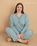 Pijamerry Kadın Büyük Beden Dantel Yaka Bambu Uzun Kol İnce Pijama Takımı 5671 - 1 Adet