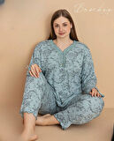 Pijamerry Kadın Büyük Beden Dantel Yaka Bambu Uzun Kol İnce Pijama Takımı 5672 - 1 Adet