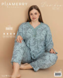 Pijamerry Kadın Büyük Beden Dantel Yaka Bambu Uzun Kol İnce Pijama Takımı 5672 - 1 Adet