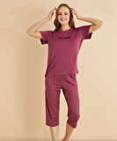 Mihra Kadın Bisiklet Yaka MİLAN Likralı KAPRİ Kısa Kol Pijama Takımı 50108M - 1 Adet