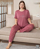 Pijamoni Kadın Milan Büyük Beden Bisiklet Yaka Kısa Kol İnce Pijama Takımı 7665/12- 1 Adet