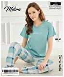 Mihra Kadın Bisiklet Yaka MİLAN Likralı Kısa Kol Pijama Takımı 50107Turkuaz - 1 Adet