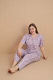 Pijamerry Kadın Büyük Beden Dantel Yaka Bambu Kısa Kol İnce Pijama Takımı 5901 - 1 Adet