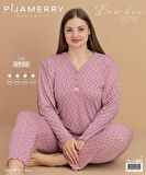 Pijamerry Kadın Büyük Beden Dantel Yaka Bambu Uzun Kol İnce Pijama Takımı 5920- 1 Adet