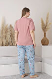 Sude Kadın Büyük Beden Düğme Yaka Penye Kısa Kol İnce Pijama Takımı P127 - 1 Adet