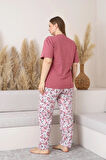 Sude Kadın Büyük Beden Düğme Yaka Penye Kısa Kol İnce Pijama Takımı P134 - 1 Adet