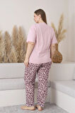 Sude Kadın Büyük Beden Düğme Yaka Penye Kısa Kol İnce Pijama Takımı P146 - 1 Adet