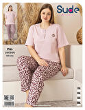 Sude Kadın Büyük Beden Düğme Yaka Penye Kısa Kol İnce Pijama Takımı P146 - 1 Adet