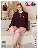 Sude Kadın Büyük Beden Düğme Yaka Penye Uzun Kol İnce Pijama Takımı A600-492 - 1 Adet