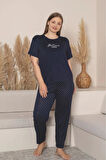 Charme Kadın Büyük Beden Bisiklet Yaka MİLAN Likralı Kısa Kol Pijama Takımı K601/254 - 1 Adet