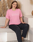 Charme Kadın Büyük Beden Bisiklet Yaka MİLAN Likralı Kısa Kol Pijama Takımı K601/247 - 1 Adet