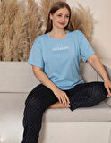 Charme Kadın Büyük Beden Bisiklet Yaka MİLAN Likralı Kısa Kol Pijama Takımı K601/249 - 1 Adet