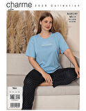 Charme Kadın Büyük Beden Bisiklet Yaka MİLAN Likralı Kısa Kol Pijama Takımı K601/249 - 1 Adet