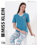 Miss Klein Kadın V Yaka Pamuklu Likralı Kısa Kol Pijama Takımı 1109 - 1 Adet