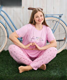 Pijamoni Kadın Milan Büyük Beden Bisiklet Yaka Kısa Kol İnce Pijama Takımı 7665/17 - 1 Adet