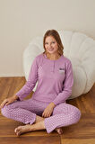 Lindros Kadın Pamuk'lu Düğme Yaka Raporlu İnterlok KIŞLIK Pijama Takımı 05002 - 1 Adet 