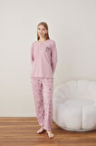 Lindros Kadın Pamuk'lu Düğme Yaka Raporlu İnterlok KIŞLIK Pijama Takımı 05011 - 1 Adet 