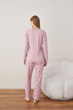Lindros Kadın Pamuk'lu Düğme Yaka Raporlu İnterlok KIŞLIK Pijama Takımı 05011 - 1 Adet 