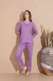 Lindros Kadın Pamuk'lu Düğme Yaka Raporlu İnterlok KIŞLIK Pijama Takımı 05034 - 1 Adet